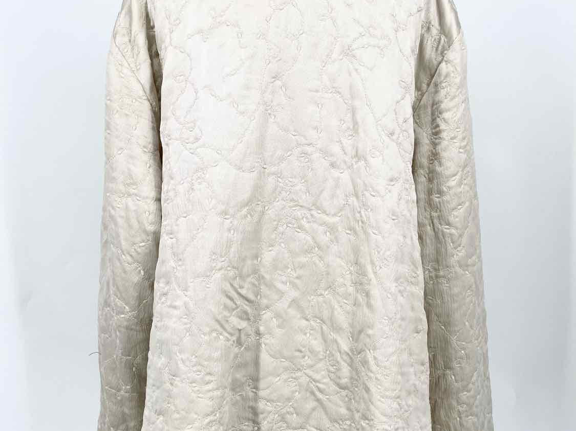 Eileen Fisher Women's Ivory Open Front Silk Embroidered Lagenlook Size L Jacket - Article Consignment