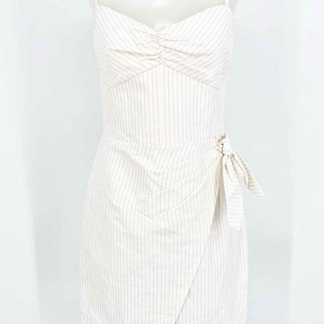 Rebecca Taylor Women's white/tan Size 6 Knee Length Cotton/Linen Pinstripe Dress Rebecca Taylor Women's white/tan Size 6 Knee Length Cotton/Linen Pinstripe Dress