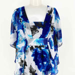 Daytrip Women's Blue/White/Black Blouse Polyester Abstract Short Sleeve Top - Article Consignment