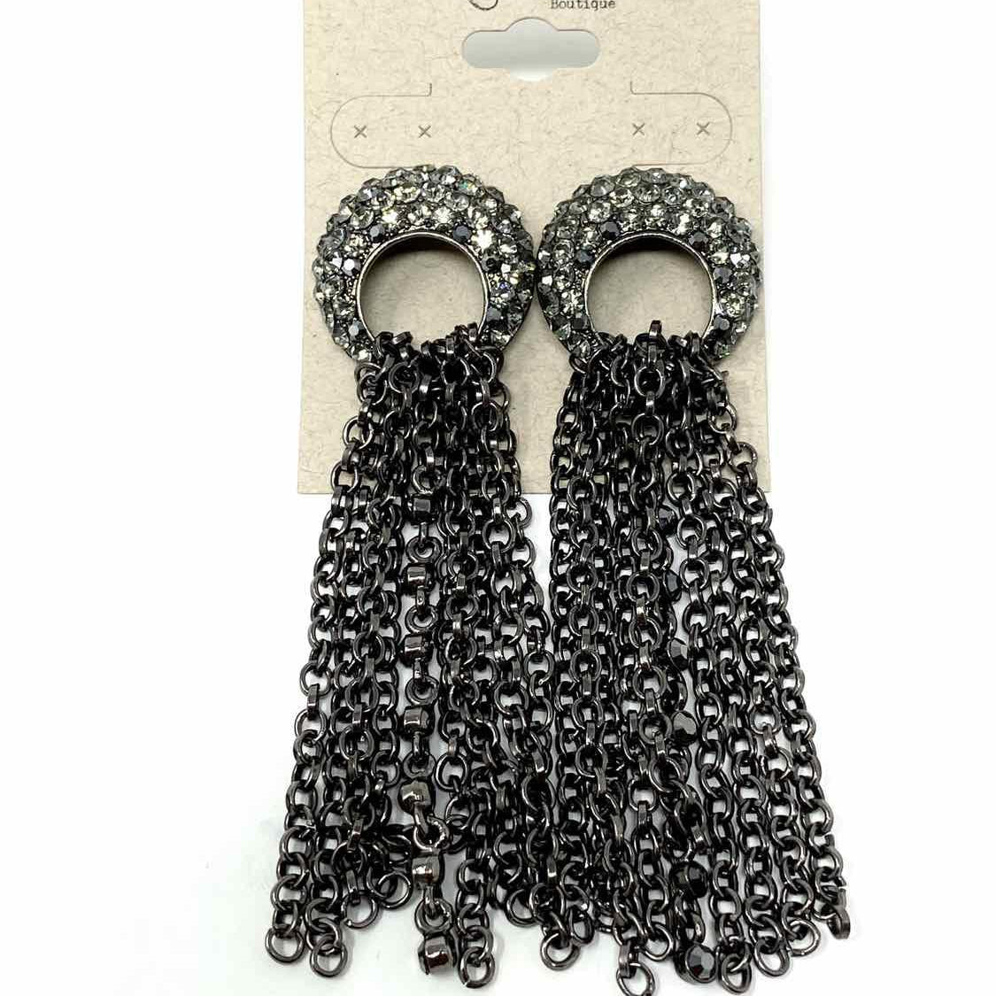 Black Tassel Chain Crystal Earrings - Article Consignment