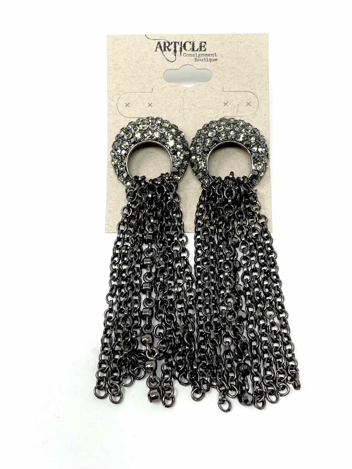 Black Tassel Chain Crystal Earrings - Article Consignment