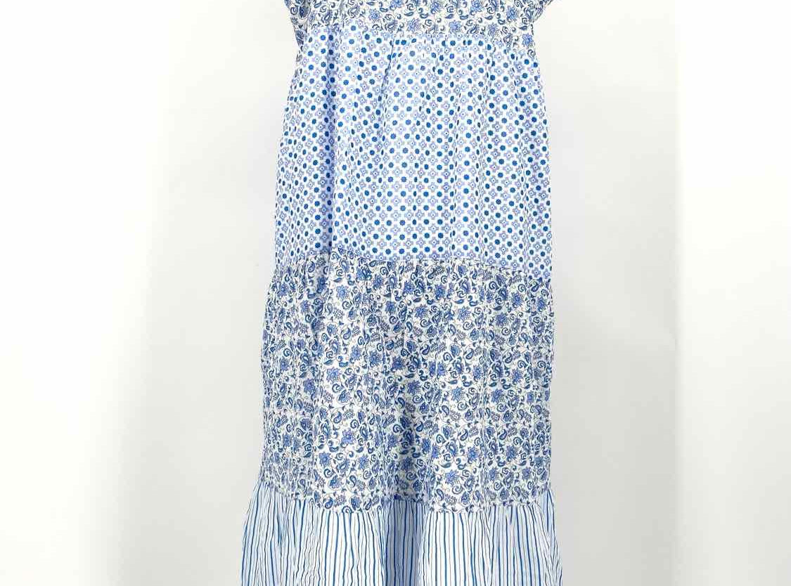 J Crew Women's Blue/White Tiered Floral Maxi Size L Dress - Article Consignment