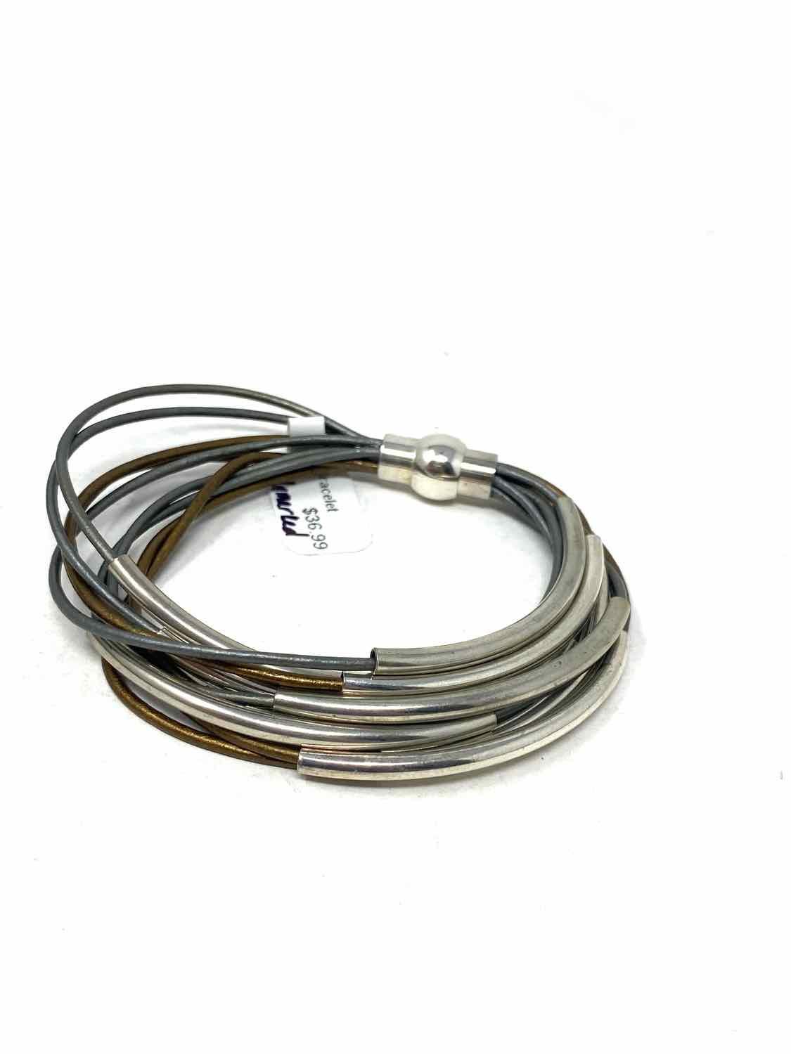 Silver/Bronze Leather Silver Bracelet - Article Consignment