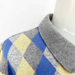 Escada Sport Women's Gray/Blue Polo Diamond Print Size L Short Sleeve Top - Article Consignment