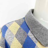 Escada Sport Women's Gray/Blue Polo Diamond Print Size L Short Sleeve Top - Article Consignment
