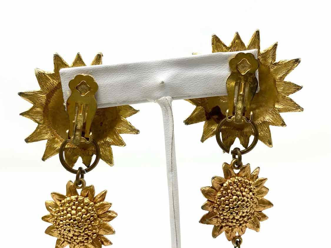 Kate Hines Brass Dangle Sunflower Clip-ons - Article Consignment