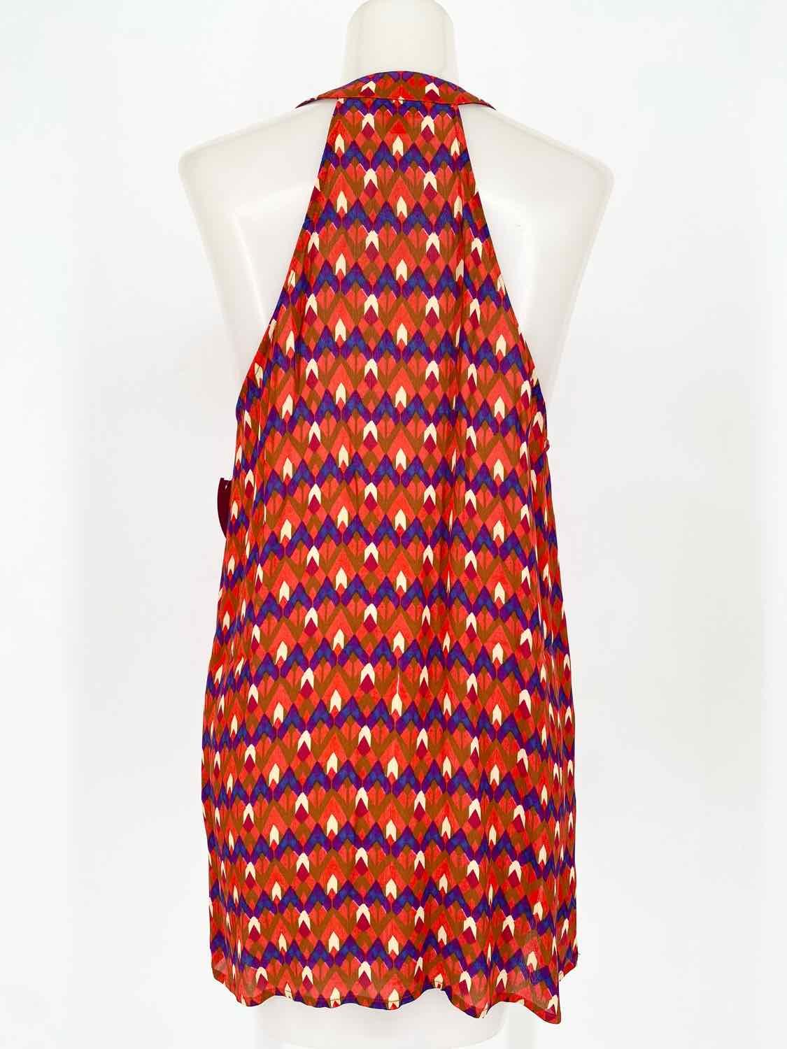 Lucky Brand Women's Red/White/Blue V-Neck Geometric 70's Size S Sleeveless - Article Consignment