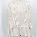 Summum Woman Women's White/Gold High Neck Sheer Ruffled Size 36 Long Sleeve - Article Consignment
