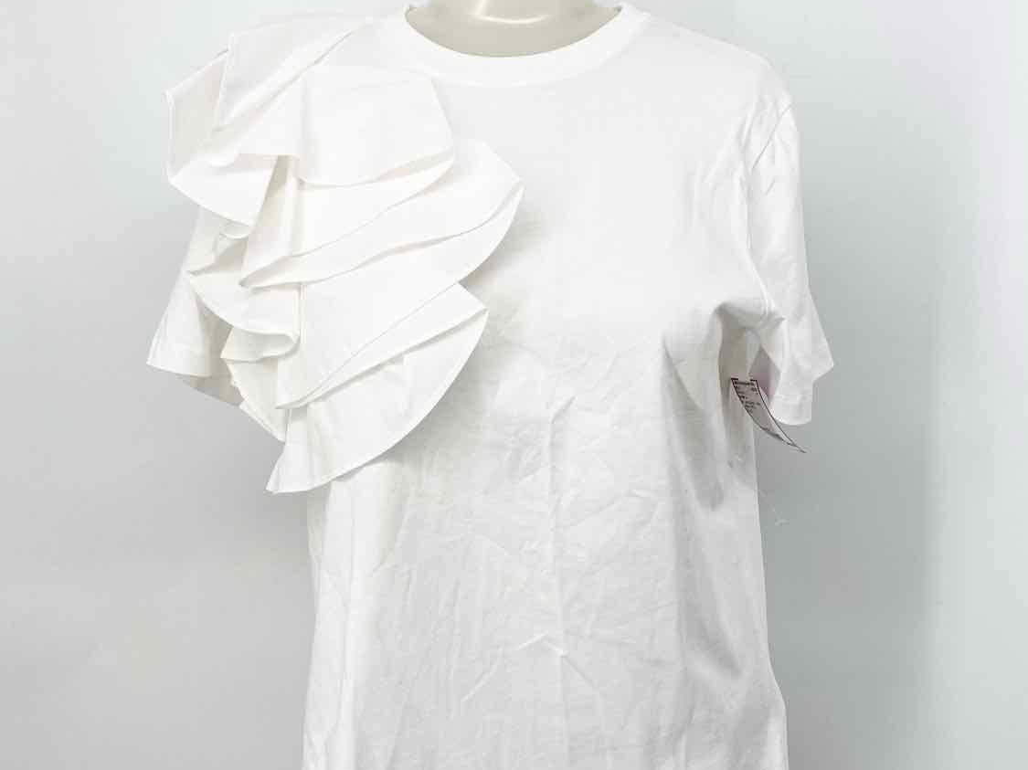 Ted Baker Women's White T-shirt Ruffled Size M Short Sleeve Top - Article Consignment