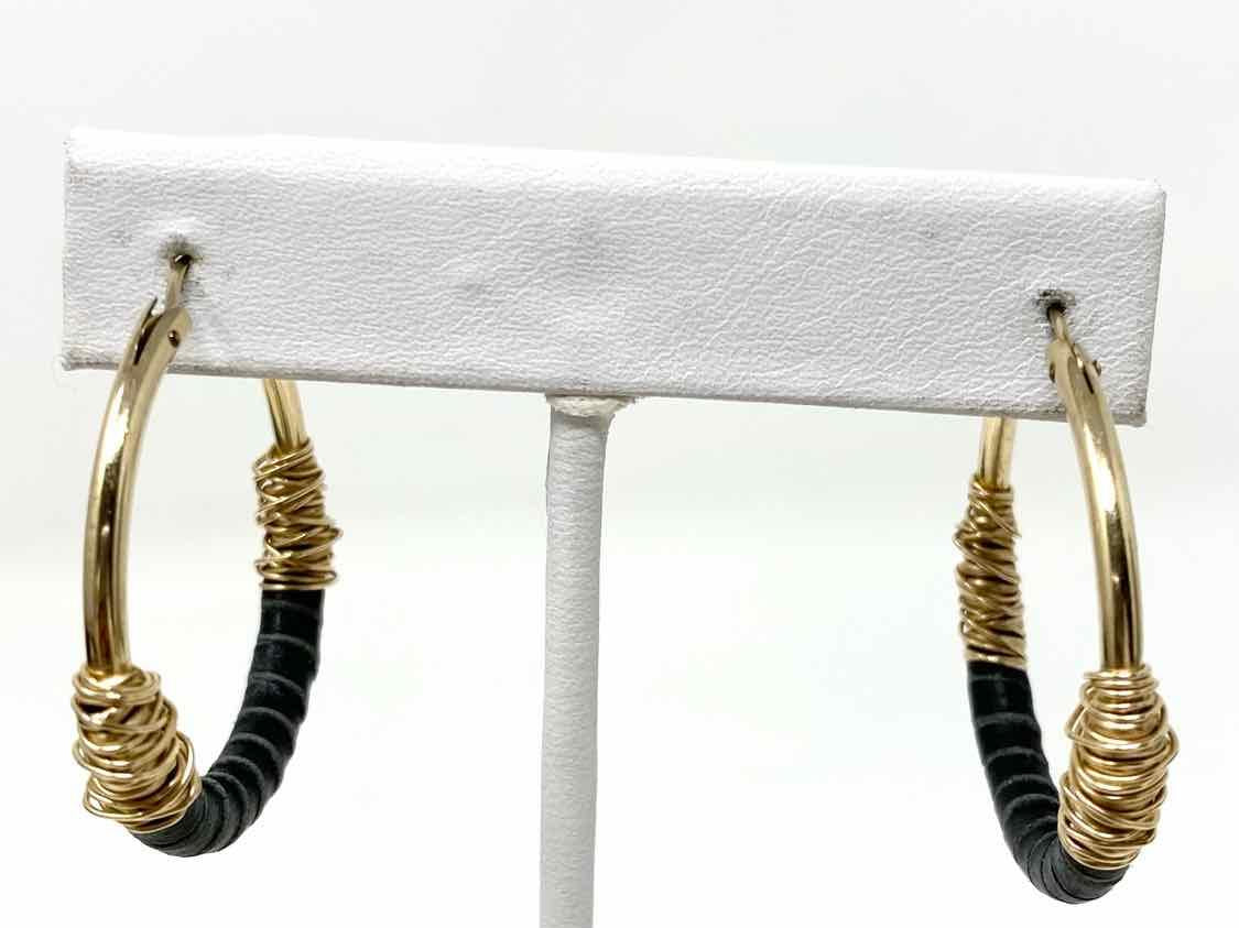 14K Gold-filled Gold/Black Hoops Wrapped Earrings - Article Consignment