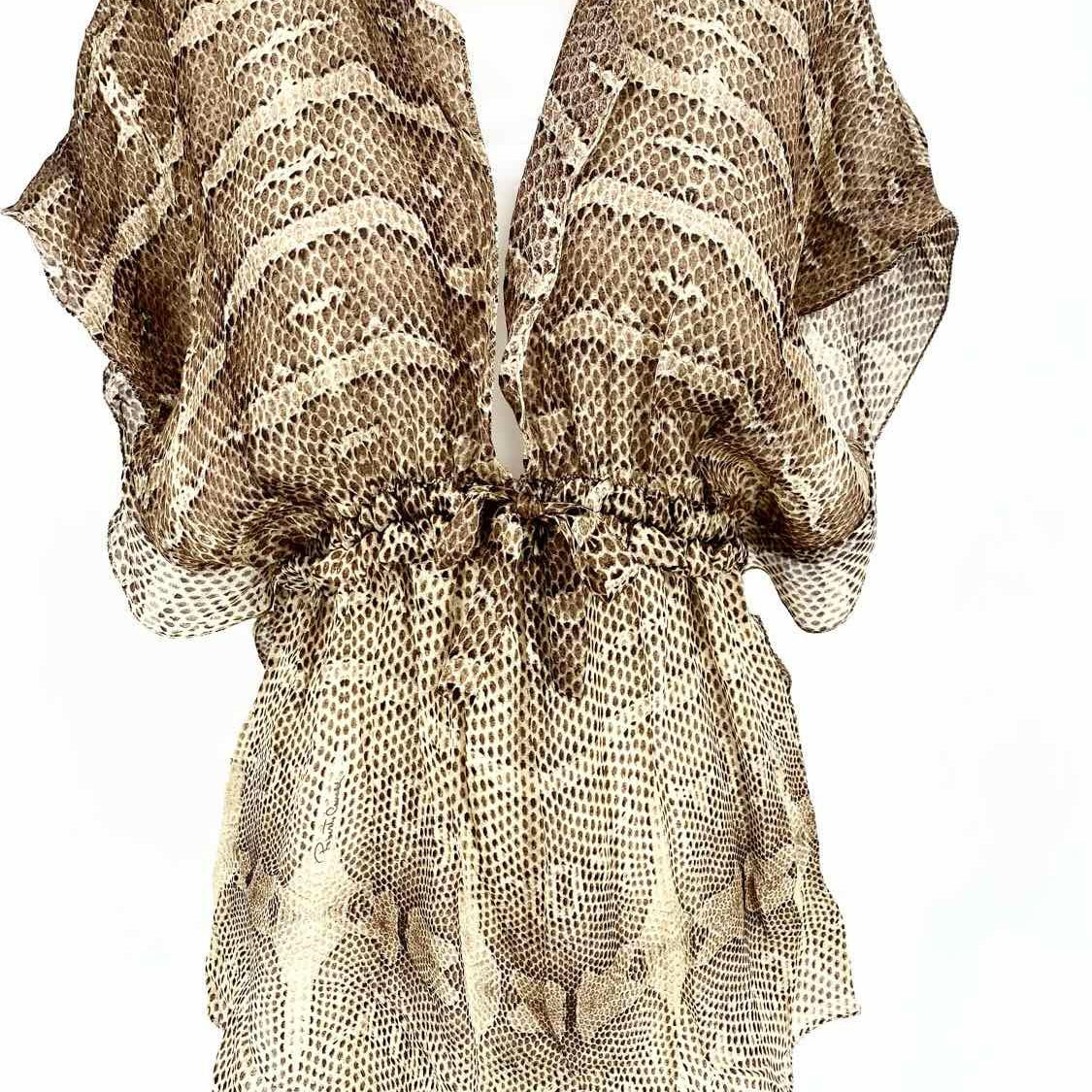 Roberto Cavalli Size 6 Brown/Tan V-Neck Silk Snake Print Sleeveless - Article Consignment