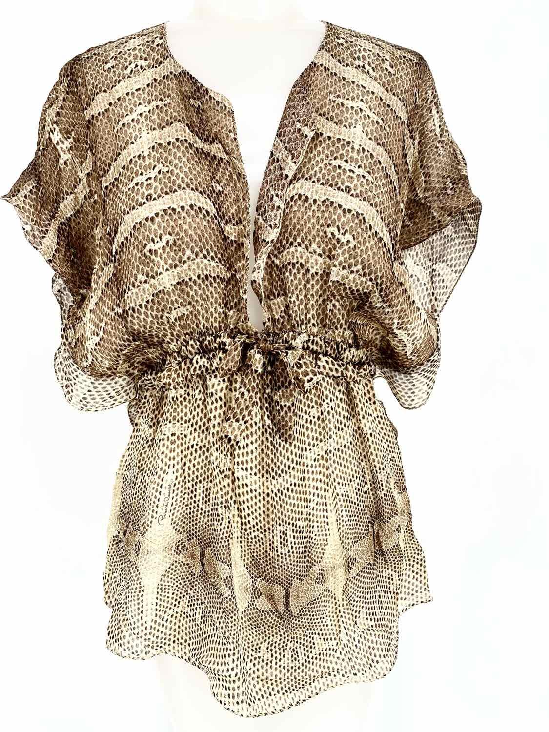 Roberto Cavalli Size 6 Brown/Tan V-Neck Silk Snake Print Sleeveless - Article Consignment