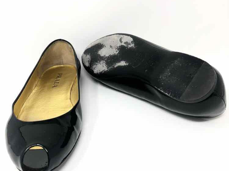 Prada Shoe Size 37.5/7.5 Black Patent Leather Flats - Article Consignment