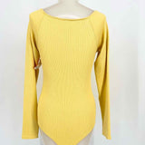 Fabletics Women's Yellow Long Sleeve Knit Ribbed Size M Bodysuit - Article Consignment