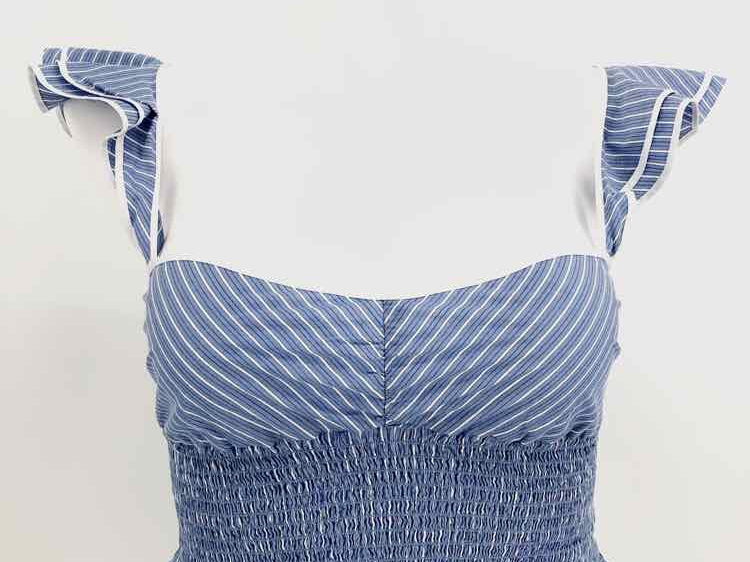 LIKELY Size L Blue/White Crop Cotton Stripe Sleeveless - Article Consignment