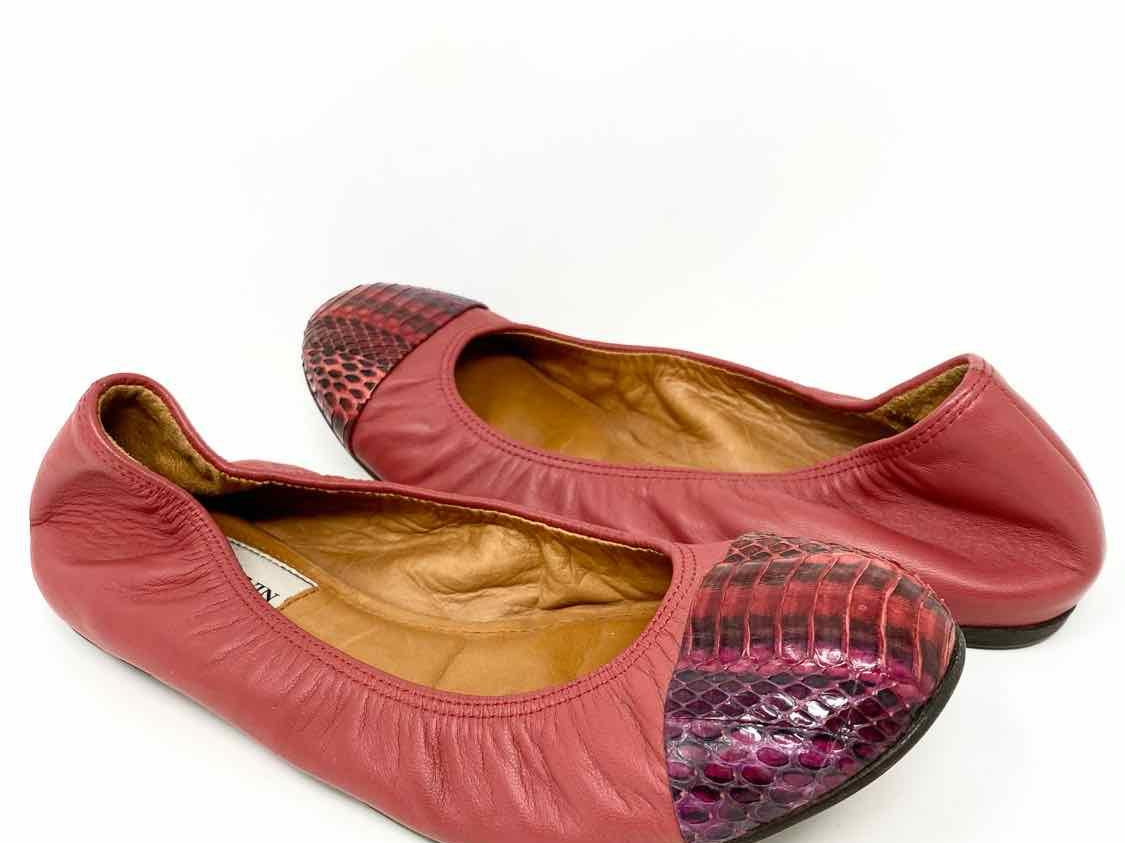 LANVIN Shoe Size 37/7 Raspberry CapToe Snake Skin Leather Flats - Article Consignment