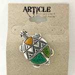 Carolyn Pollack .925 Silver/Green Inlay Turquoise/Coral Brooch - Article Consignment