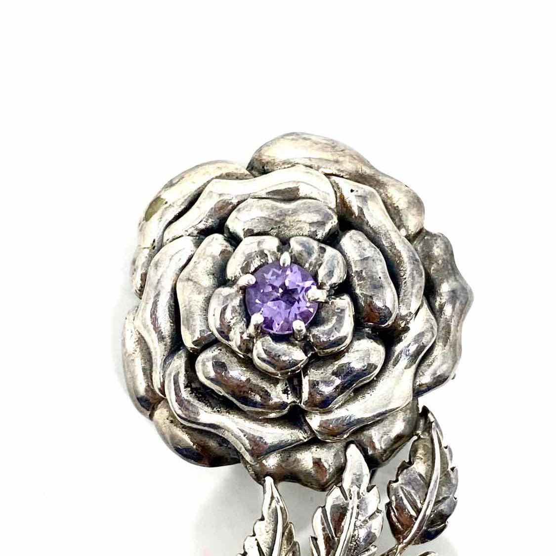 Peter Stone .925 Flower Amethyst Brooch