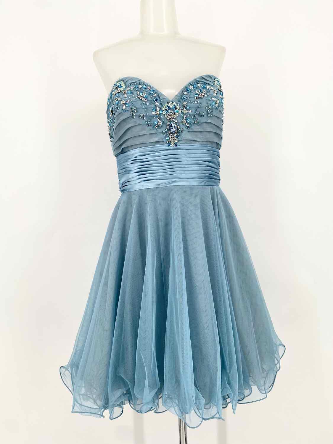 Adrianna Papell Women s Blue Knee Length Tulle Embellished Formal