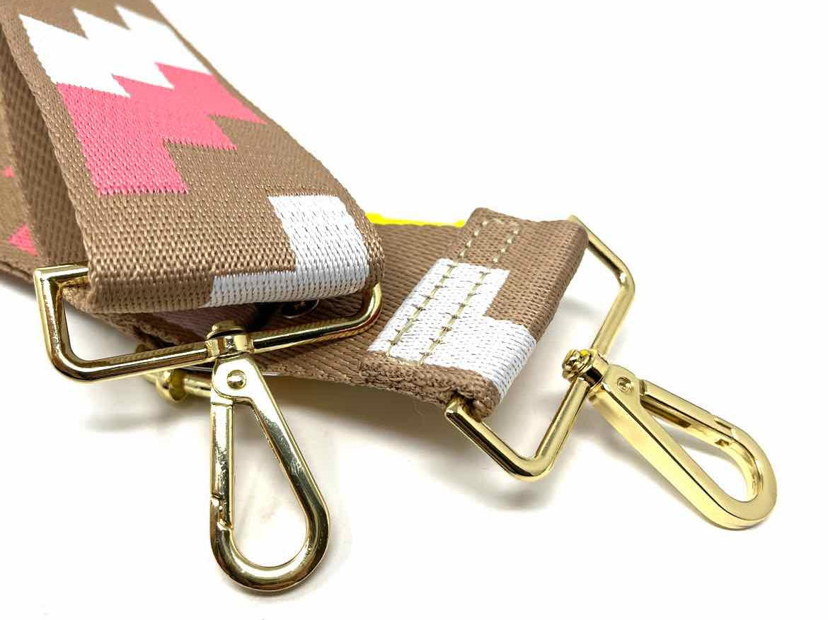 Thomas and Lee Company Pink/Tan 29"-52" Geometric Bag Strap - Article Consignment