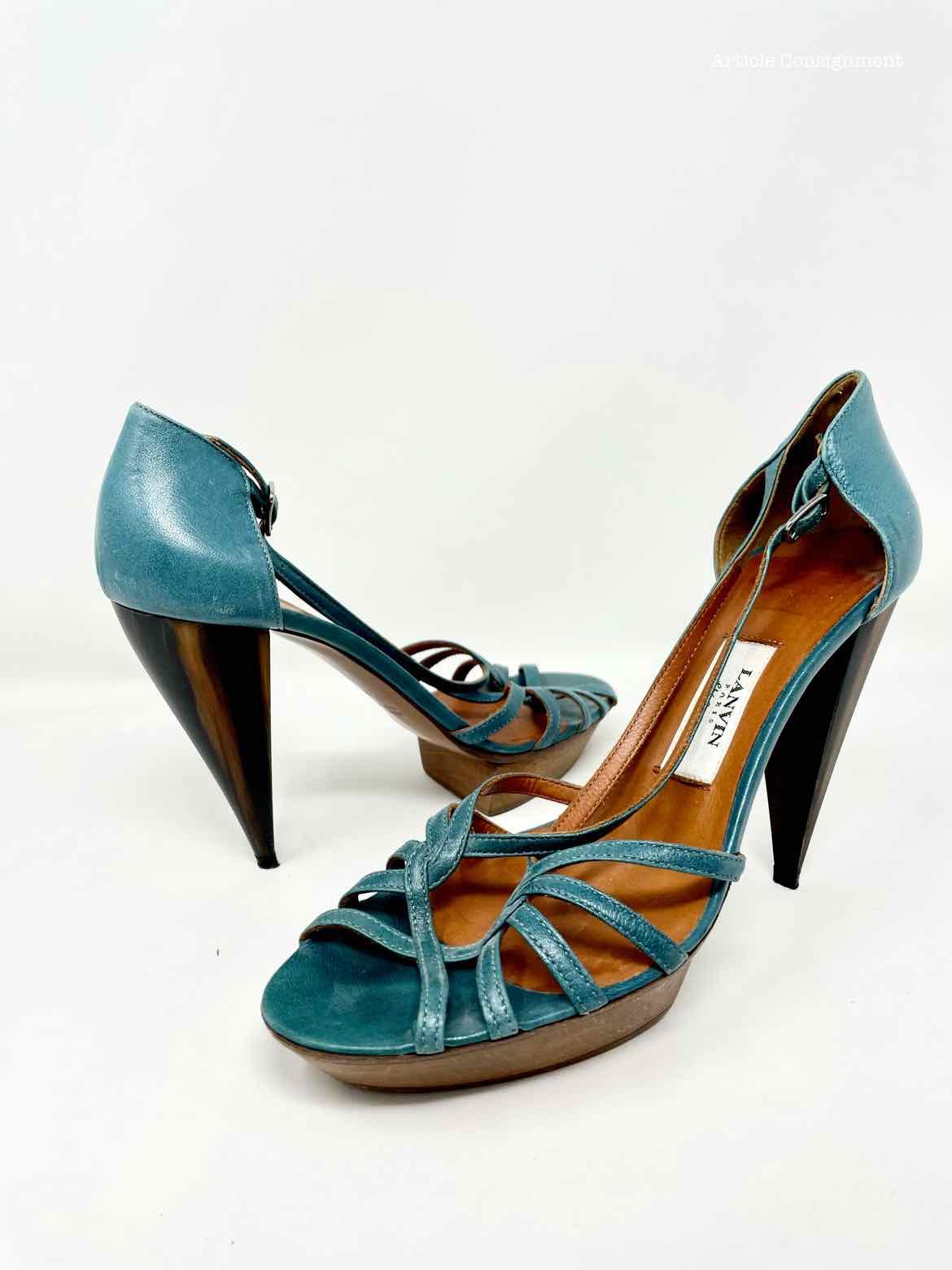 Loyal Blue Satin Chain Detail Square Toe Gold Stiletto Heels | Public Desire