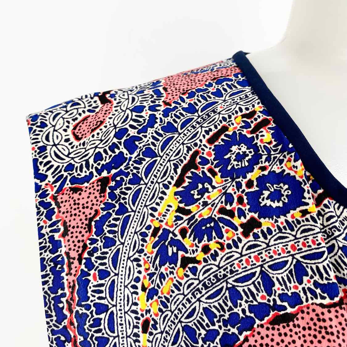 J Crew Women's Red/Blue Size 0 V-Neck Abstract Dress