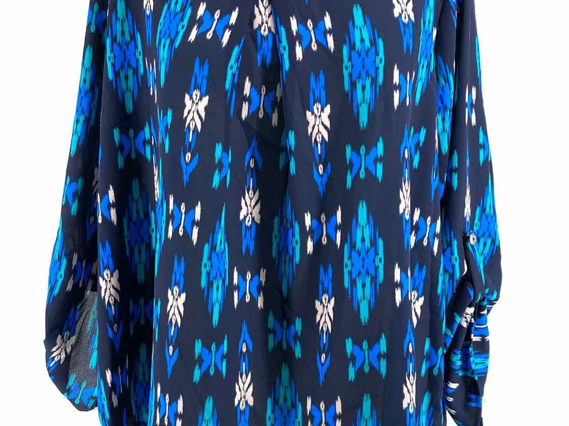papermoon Size M Blue 3/4 Sleeve Polyester Aztec Short Sleeve Top - Article Consignment