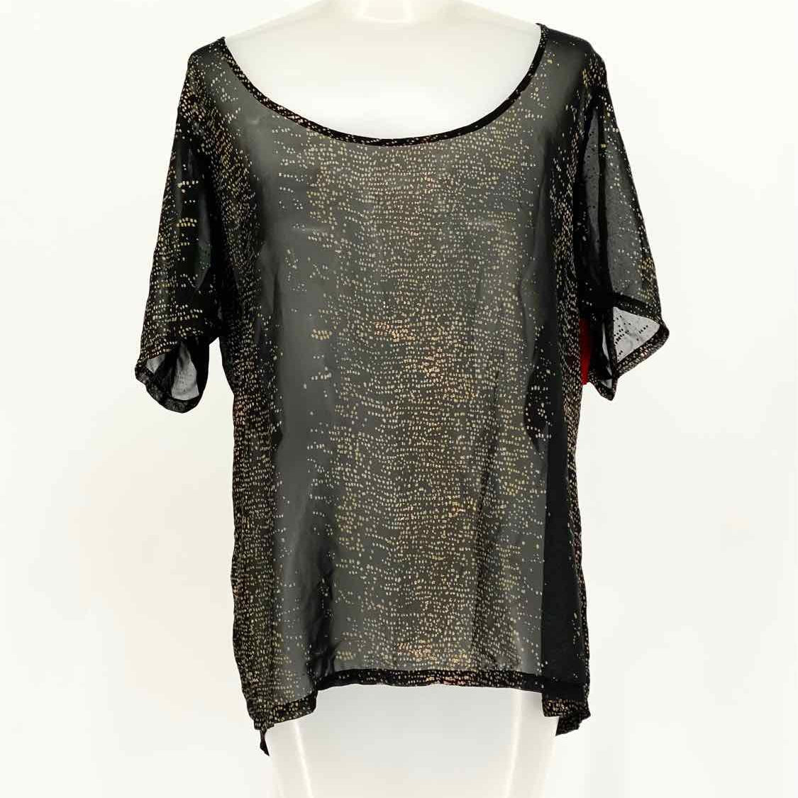 Patterson J. Kincaid Women's Black/Gold Scoop Neck Metallic Short Sleeve Top - Article Consignment