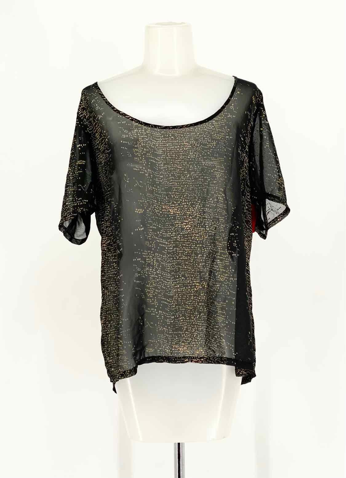 Patterson J. Kincaid Women's Black/Gold Scoop Neck Metallic Short Sleeve Top - Article Consignment