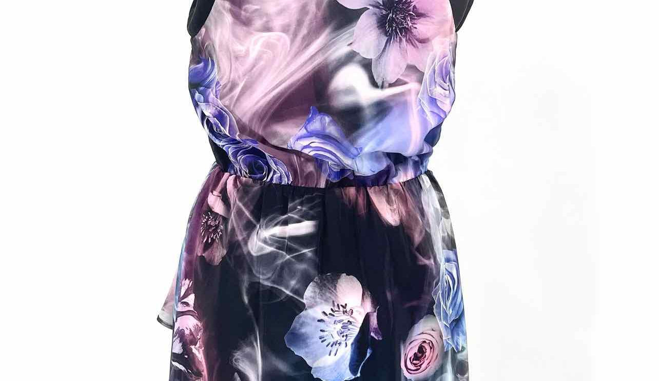 Amanda Uprichard Women's Black/Purple Sleeveless Silk Roses Size S Dress - Article Consignment