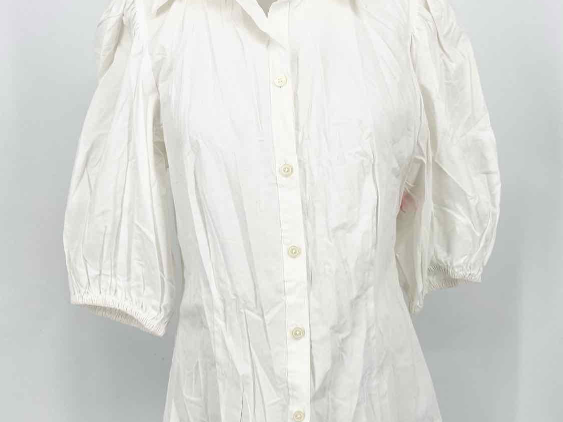 Michael by Michael Kors Women's White Button Up Puff Sleeve Short Sleeve Top - Article Consignment