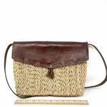 Straw Cognac/Tan Flap Basketweave Leather Shoulder Bag - Article Consignment