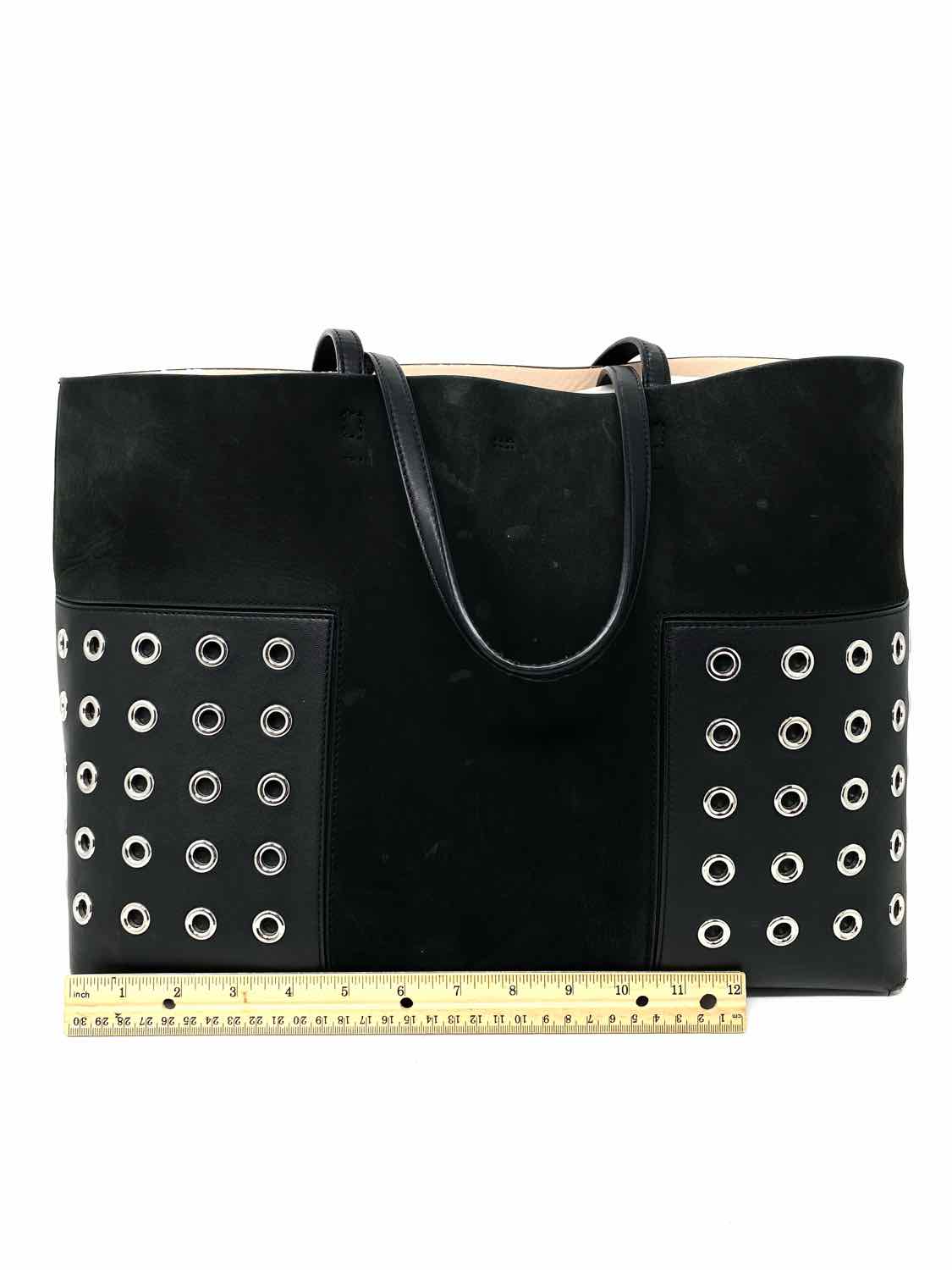 Tory Burch Block-T Grommet Draw-String Black Rivets Tote