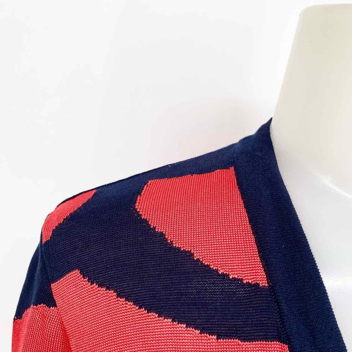 Worth Women's Navy/Coral Open Front Rayon Blend Knit Abstract Size M Cardigan - Article Consignment
