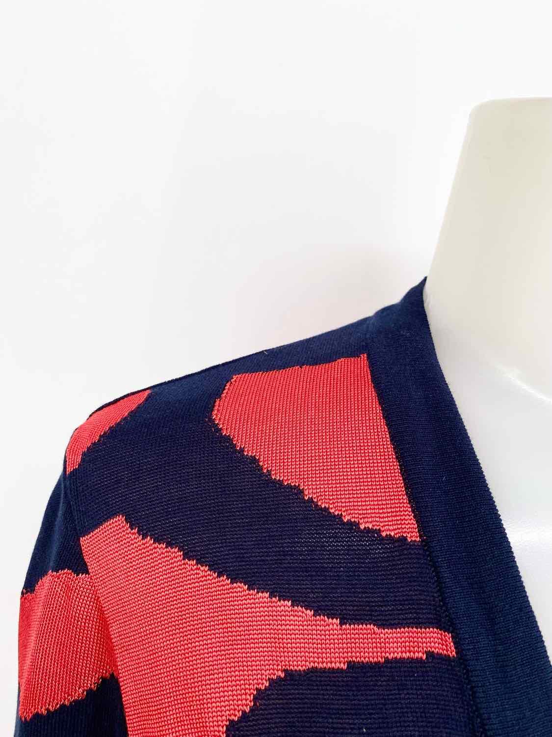 Worth Women's Navy/Coral Open Front Rayon Blend Knit Abstract Size M Cardigan - Article Consignment