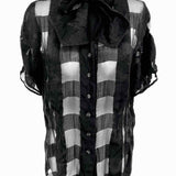 Yves Saint Laurent Size 42/6 Black Silk Gingham Short Sleeve Top - Article Consignment