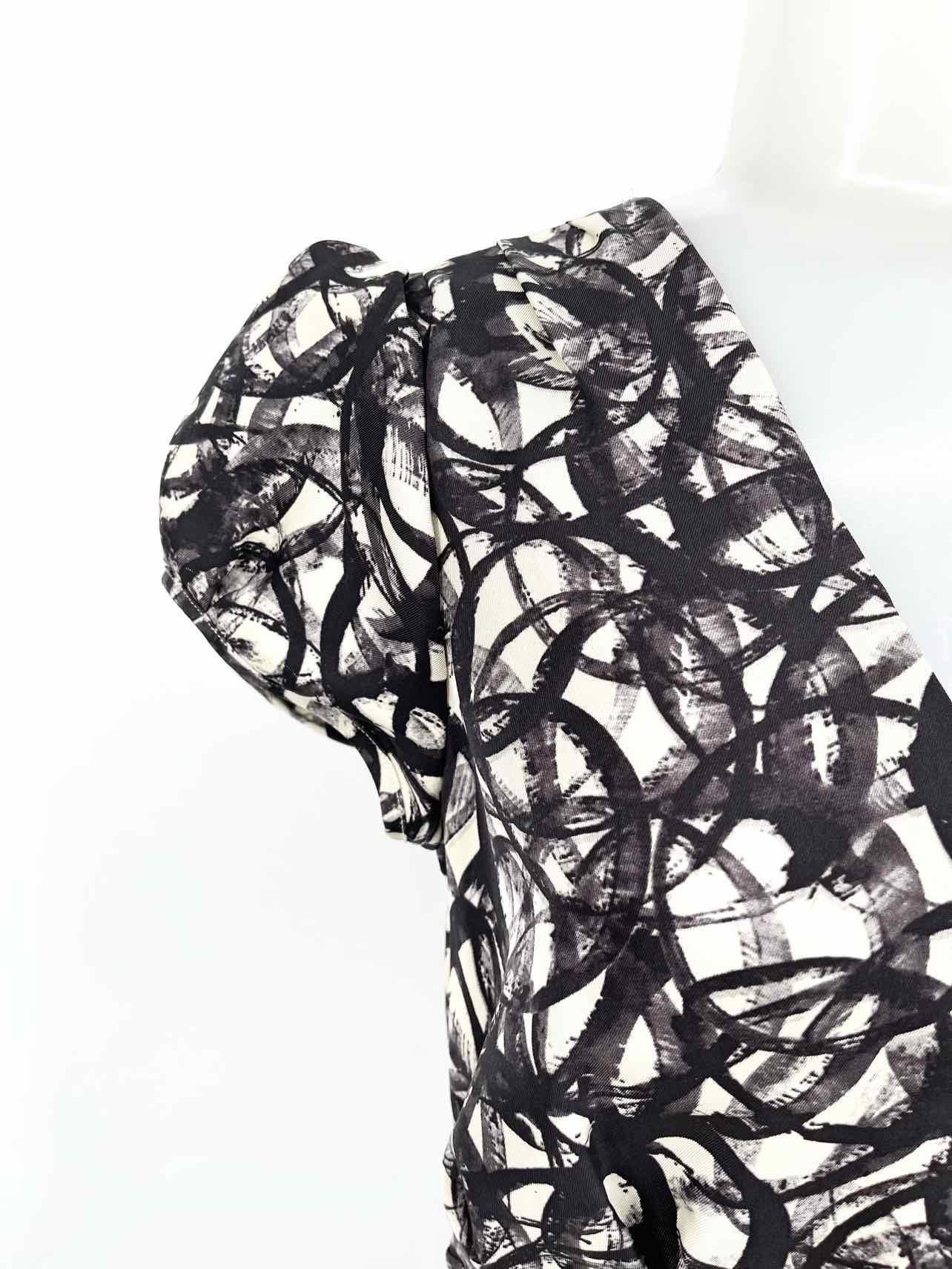tocca Women's Black/Cream Cap Sleeve Silk Abstract Size 4 Dress - Article Consignment