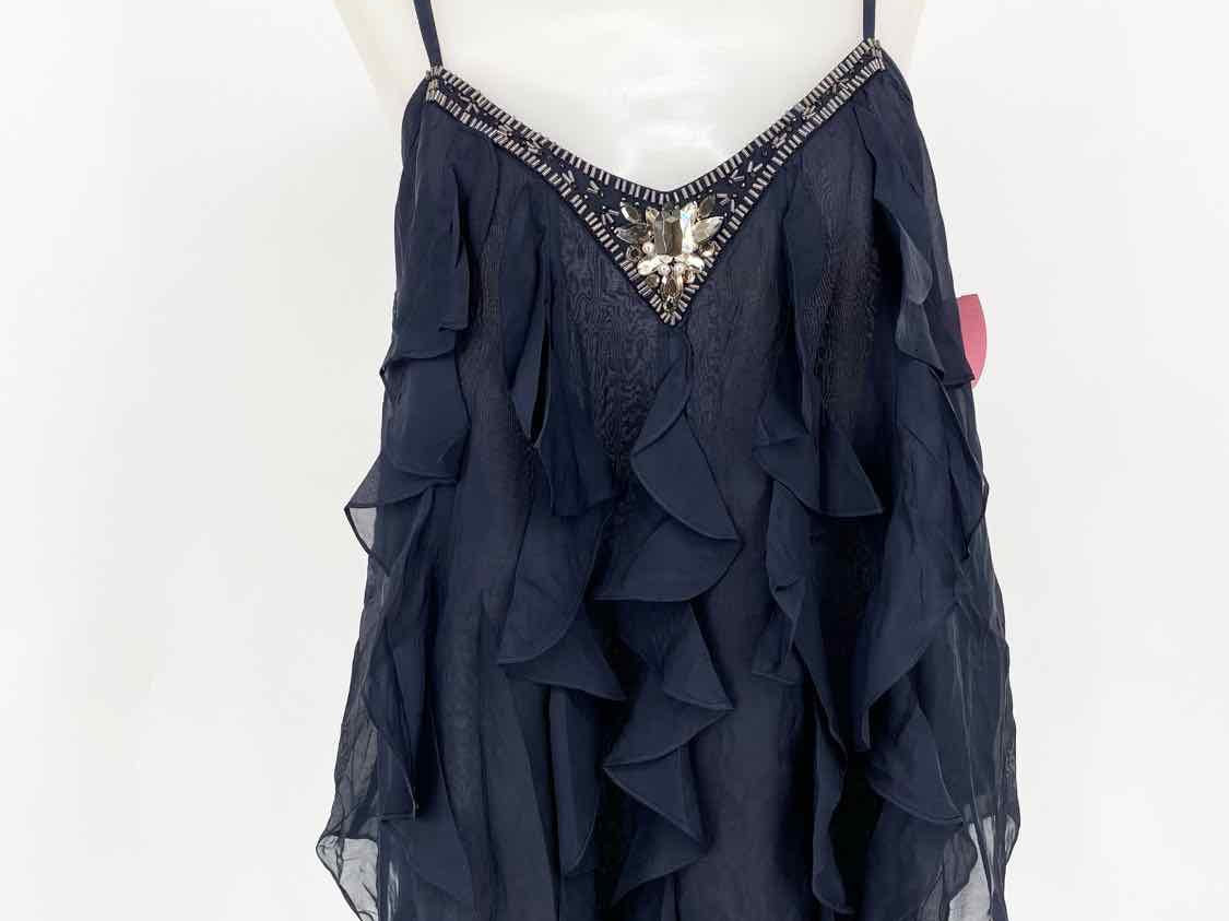 Rebecca Taylor Women's Navy Tank Silk Embellished Date Night Size 6 Sleeveless - Article Consignment