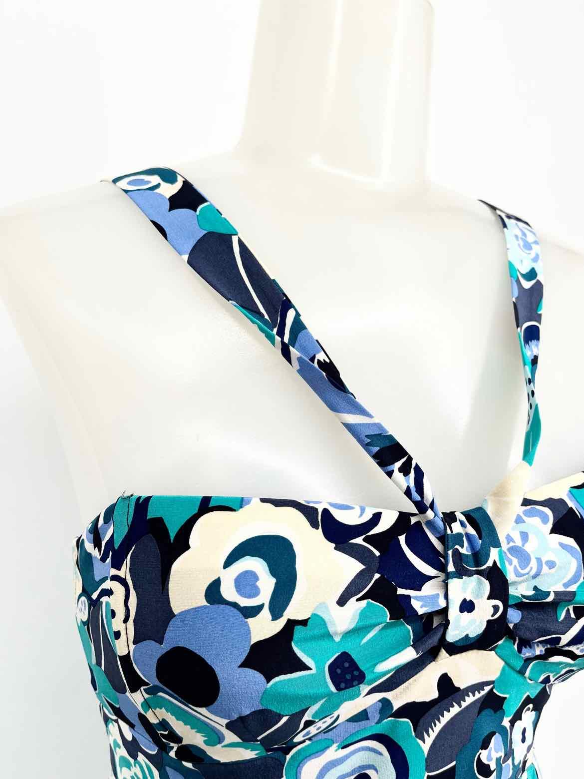 Nanette Lepore Size 4 Blue/Teal Silk Floral Sleeveless - Article Consignment