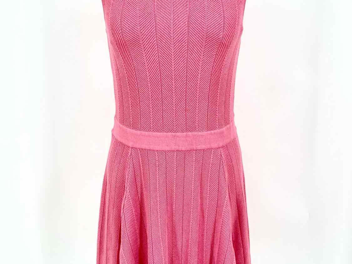 Milly Women's Chevron Keyhole Flare Neon Pink Sleeveless Knit Cut Outs  L Dress - Article Consignment