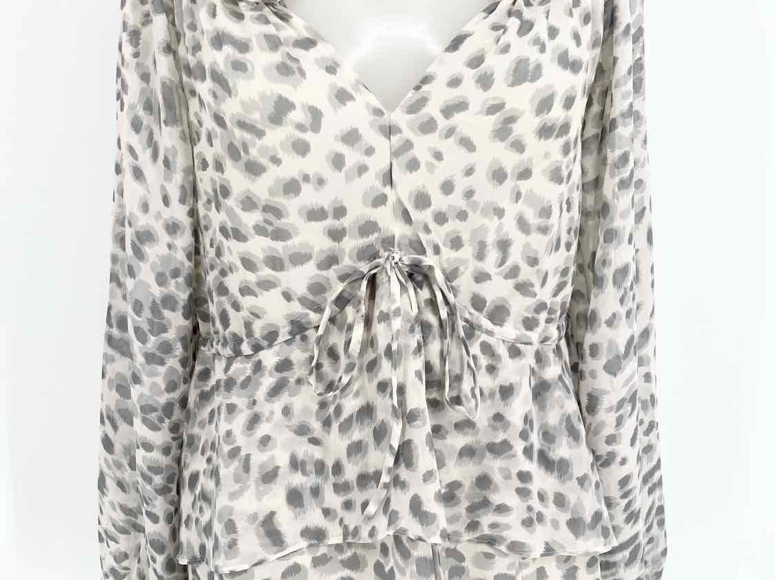 Rebecca Taylor Size 6 Gray Silk Blend Leopard Long Sleeve - Article Consignment