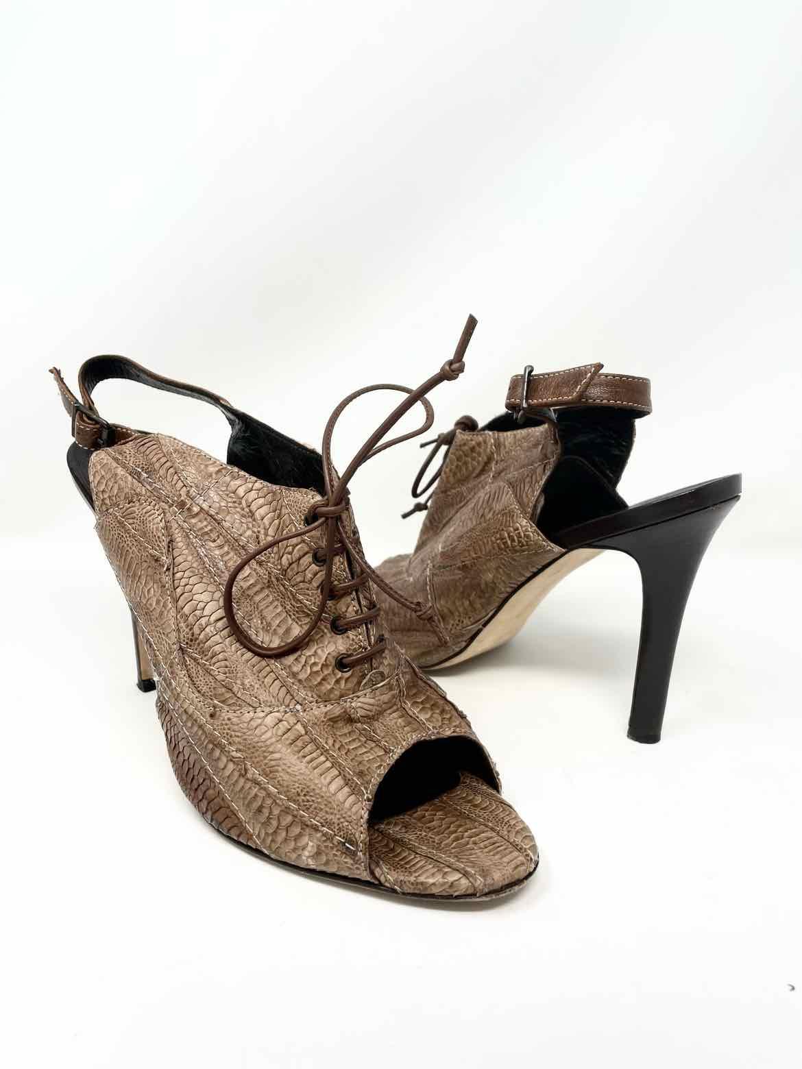 Manolo Blahnik Women's Taupe Slingback Exotic Leather LACE UP Size 41/10 Bootie - Article Consignment