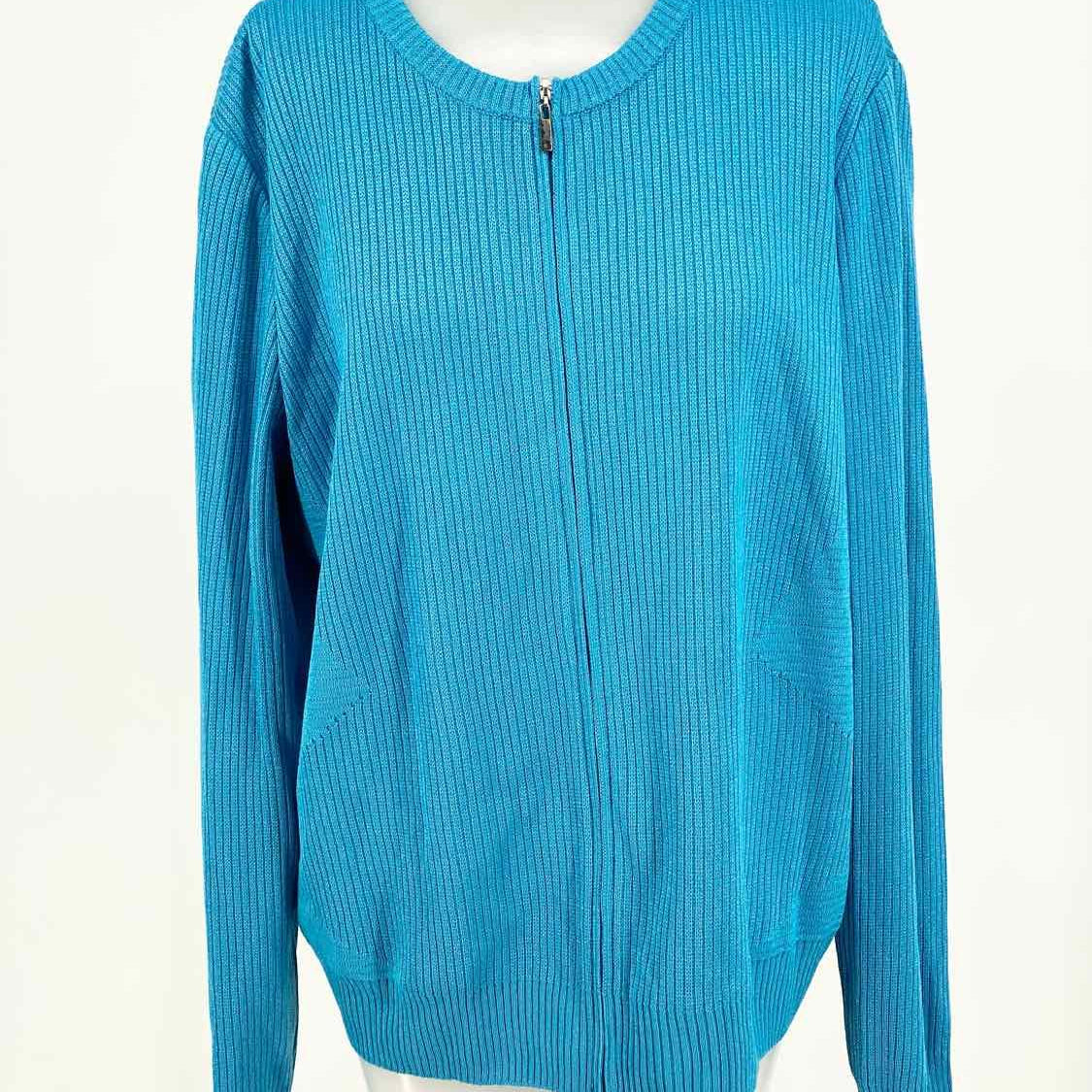 ST. JOHN Size XL Aqua Knit Cardigan - Article Consignment