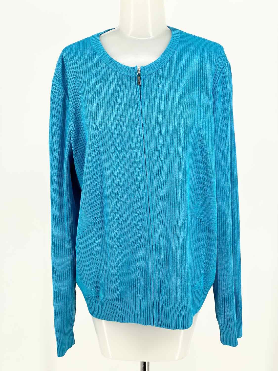 ST. JOHN Size XL Aqua Knit Cardigan - Article Consignment