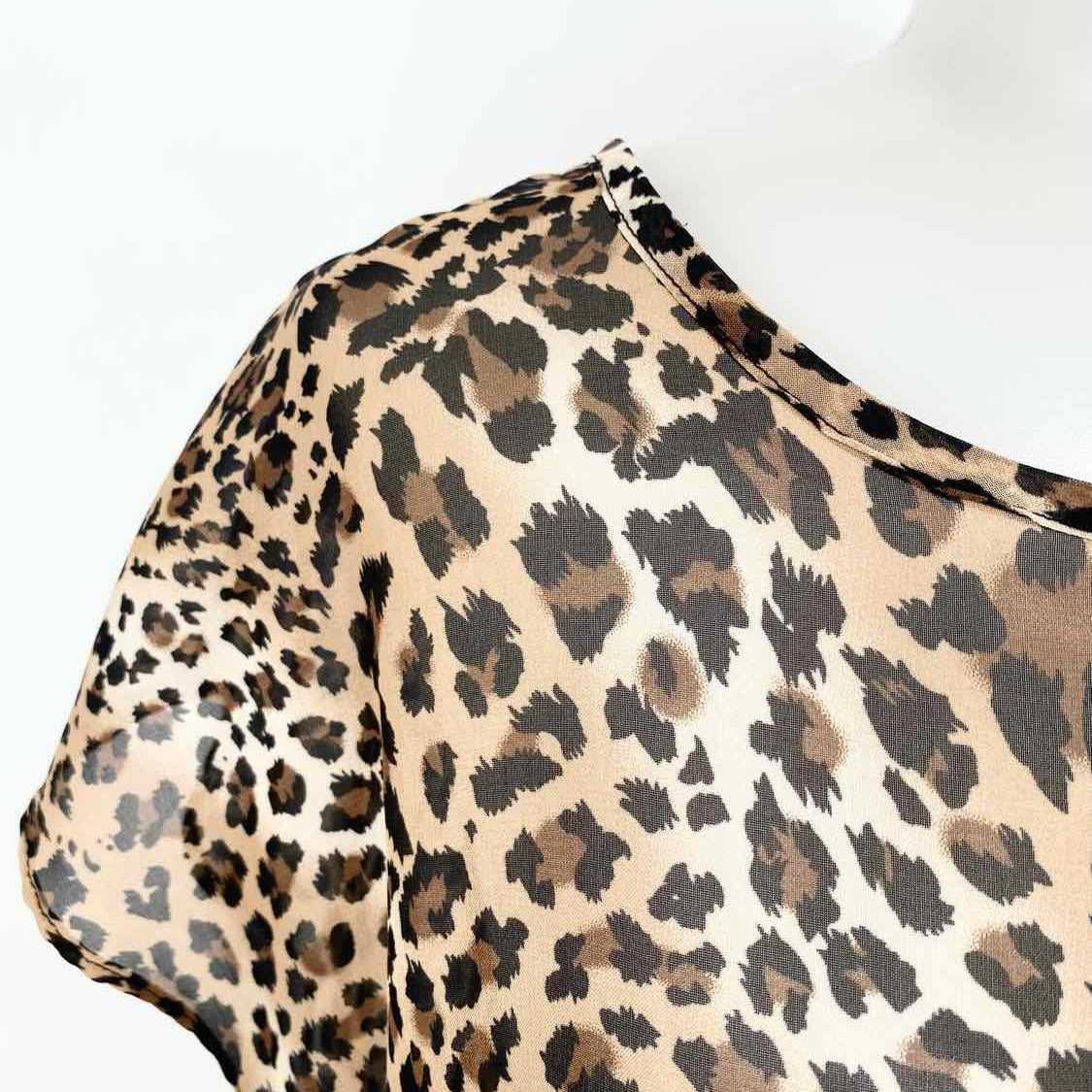Charming Charlie Women's Tan/black High Low Sheer Animal Print Short Sleeve Top - Article Consignment