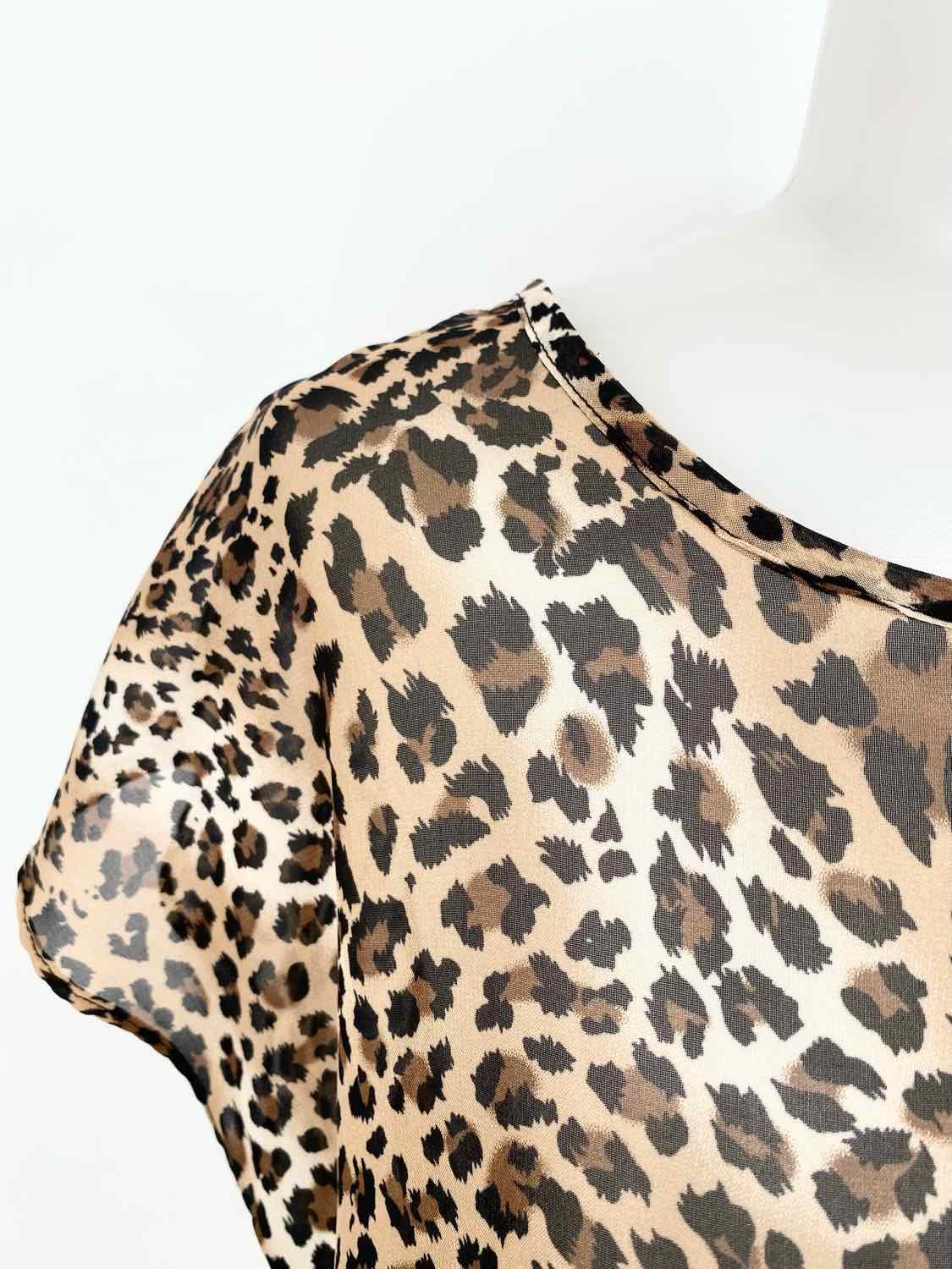 Charming Charlie Women's Tan/black High Low Sheer Animal Print Short Sleeve Top - Article Consignment