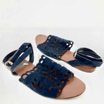 Tory Burch Shoe Size 10 Navy Open Toe Laser Cut Leather Suede Sandals - Article Consignment