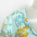ESCADA by M LEY Women's Aqua/Gold T-shirt Jersey Floral Short Sleeve Top - Article Consignment