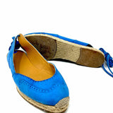 Hermes Women's Blue/Tan Espadrille Suede Lace-Up Luxury Size 41/11 Flats - Article Consignment