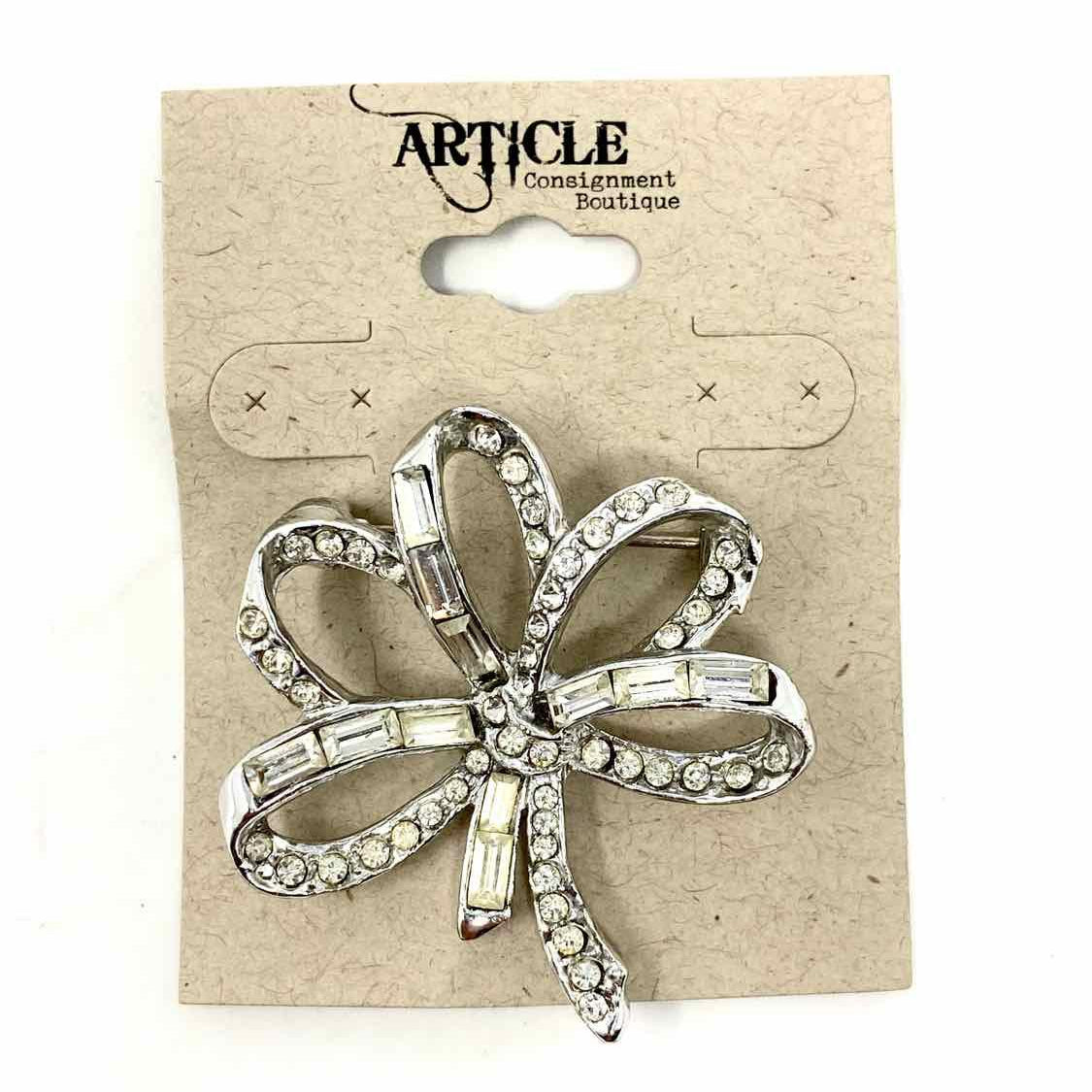 Weiss Silver Bow Rhinestone Brooch - Article Consignment